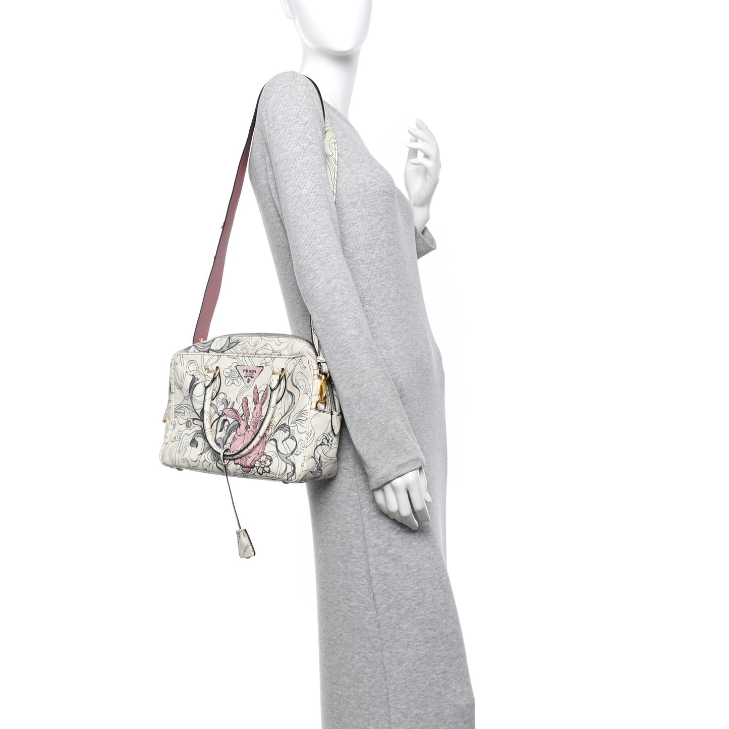 X JAMES JEAN Glace Calfskin Rabbit Print Bauletto Opaline