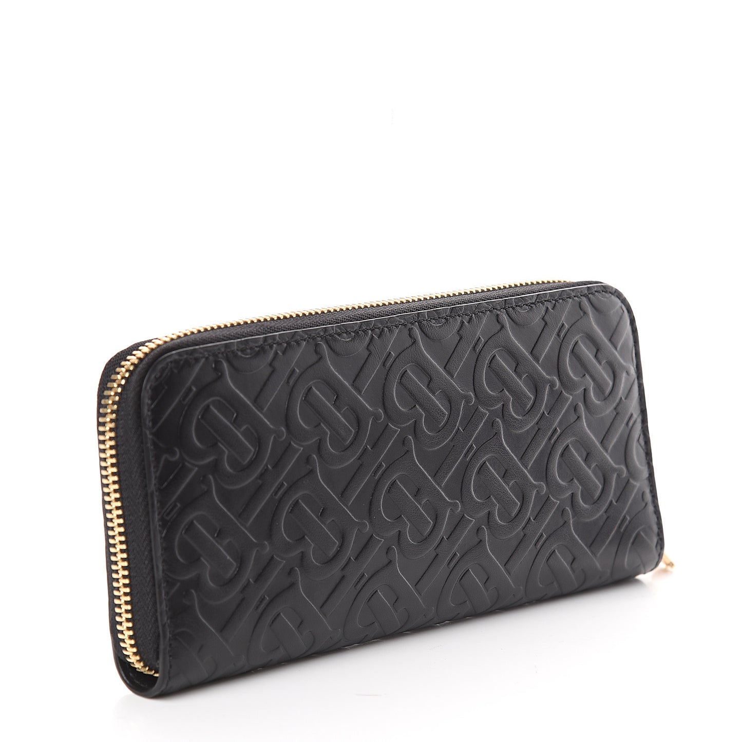 Calfskin Embossed Monogram Zip Around Wallet Black