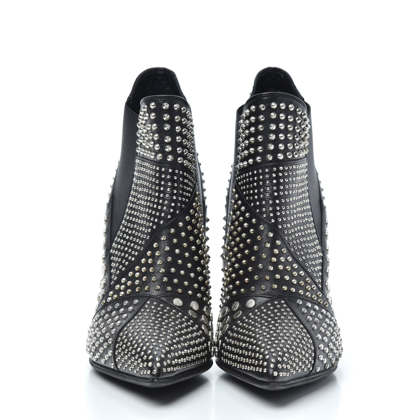 Calfskin Studded Ankle Booties 36.5 Black
