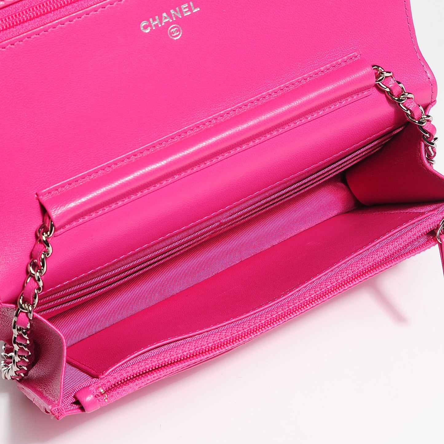 Lambskin Quilted Wallet On Chain WOC Dark Pink