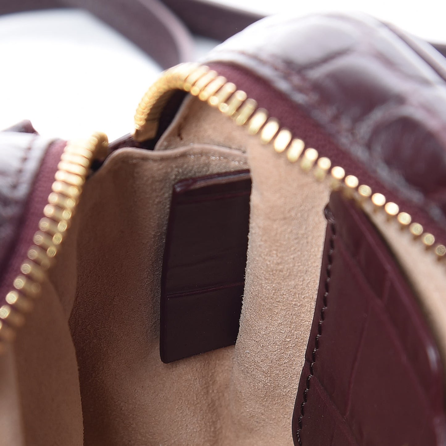 Calfskin Crocodile Embossed Mini Camera Shoulder Bag Bordeaux