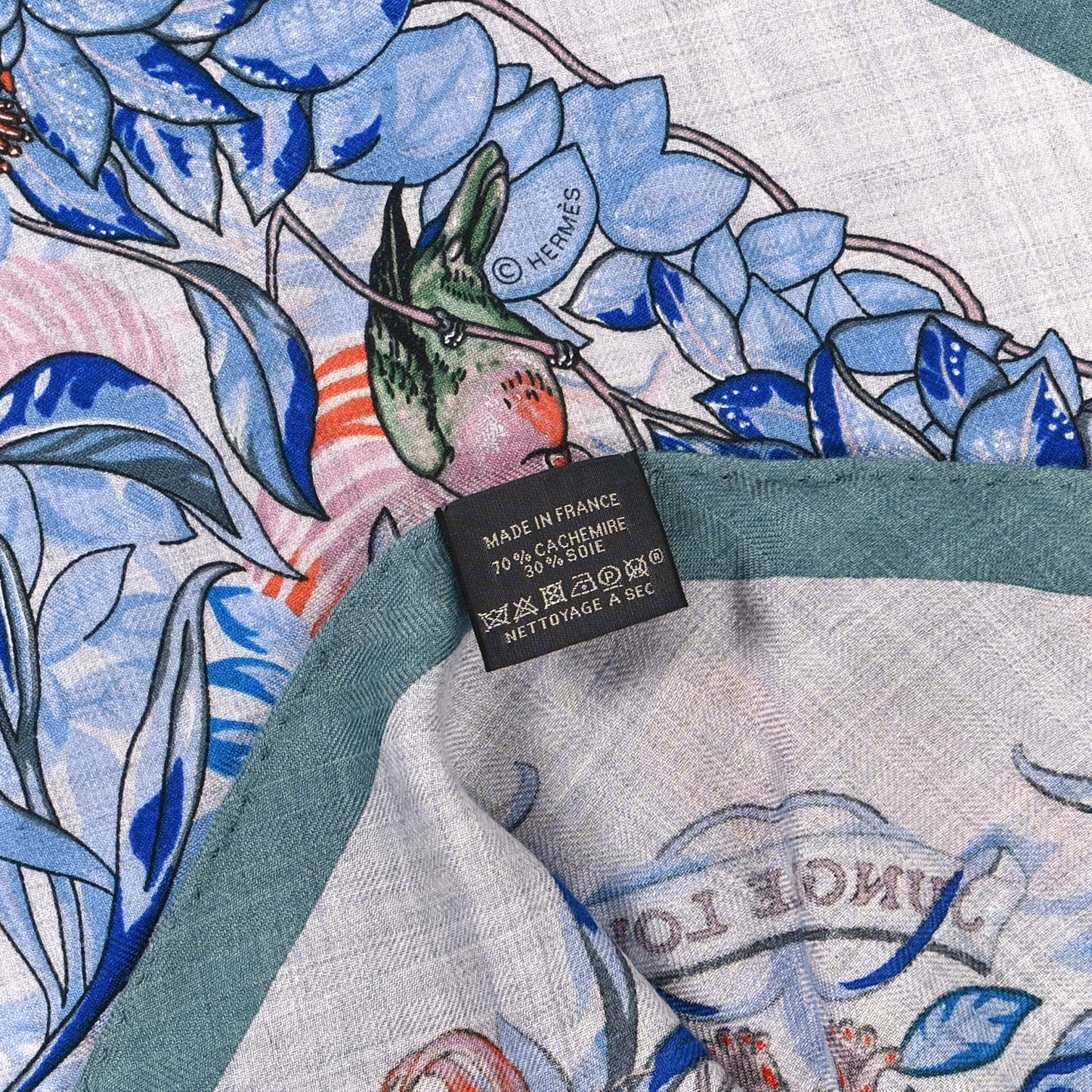 Cashmere Silk Jungle Love Giant Triangle Scarf Vert De Gris Gris