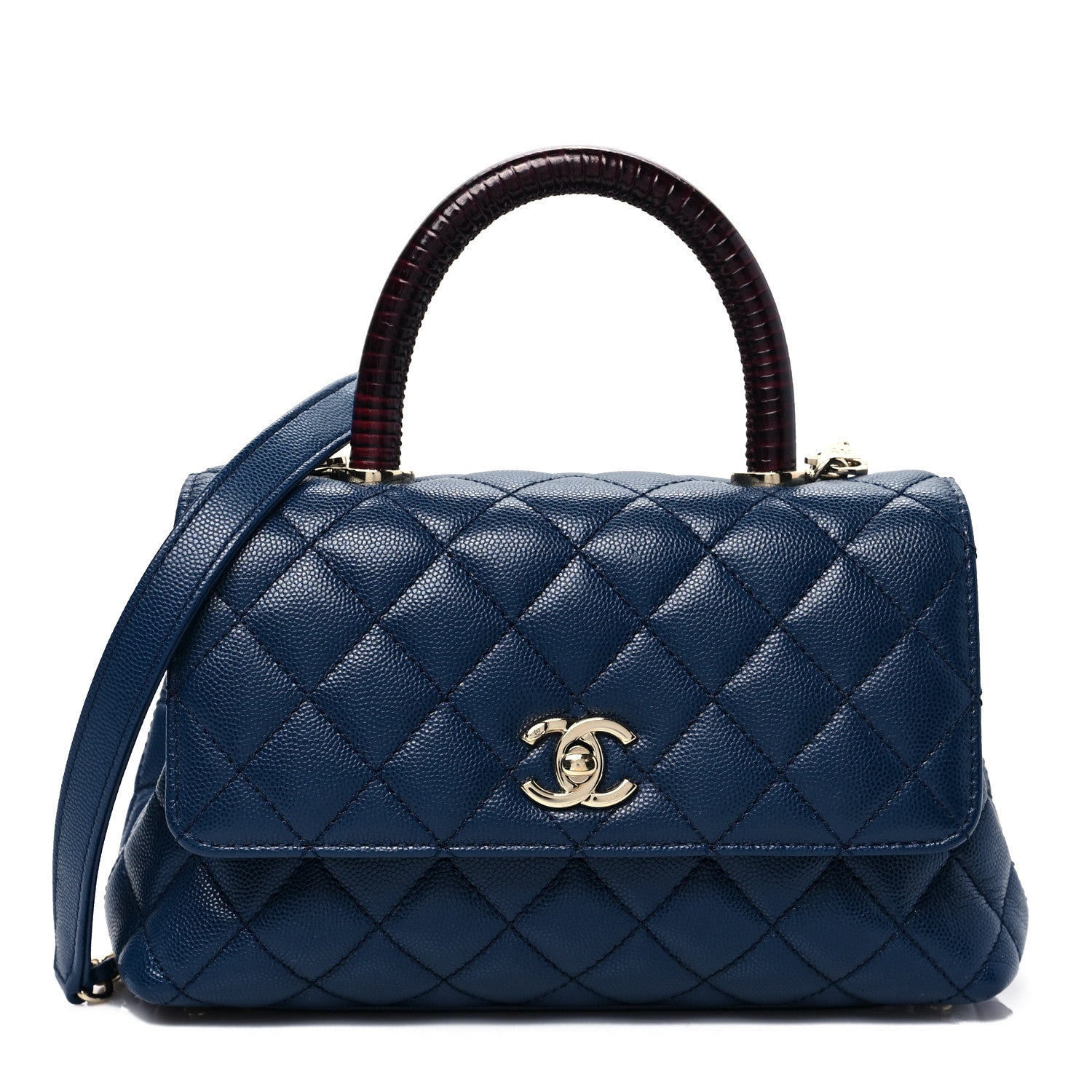 Chanel Caviar Quilted Lizard Embossed Mini Coco Handle Flap Dark Blue 1 of 9