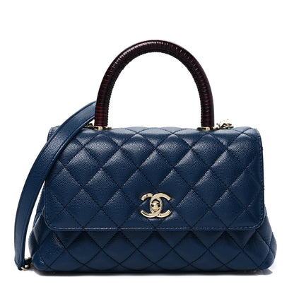 Chanel Caviar Quilted Lizard Embossed Mini Coco Handle Flap Dark Blue 1 of 9
