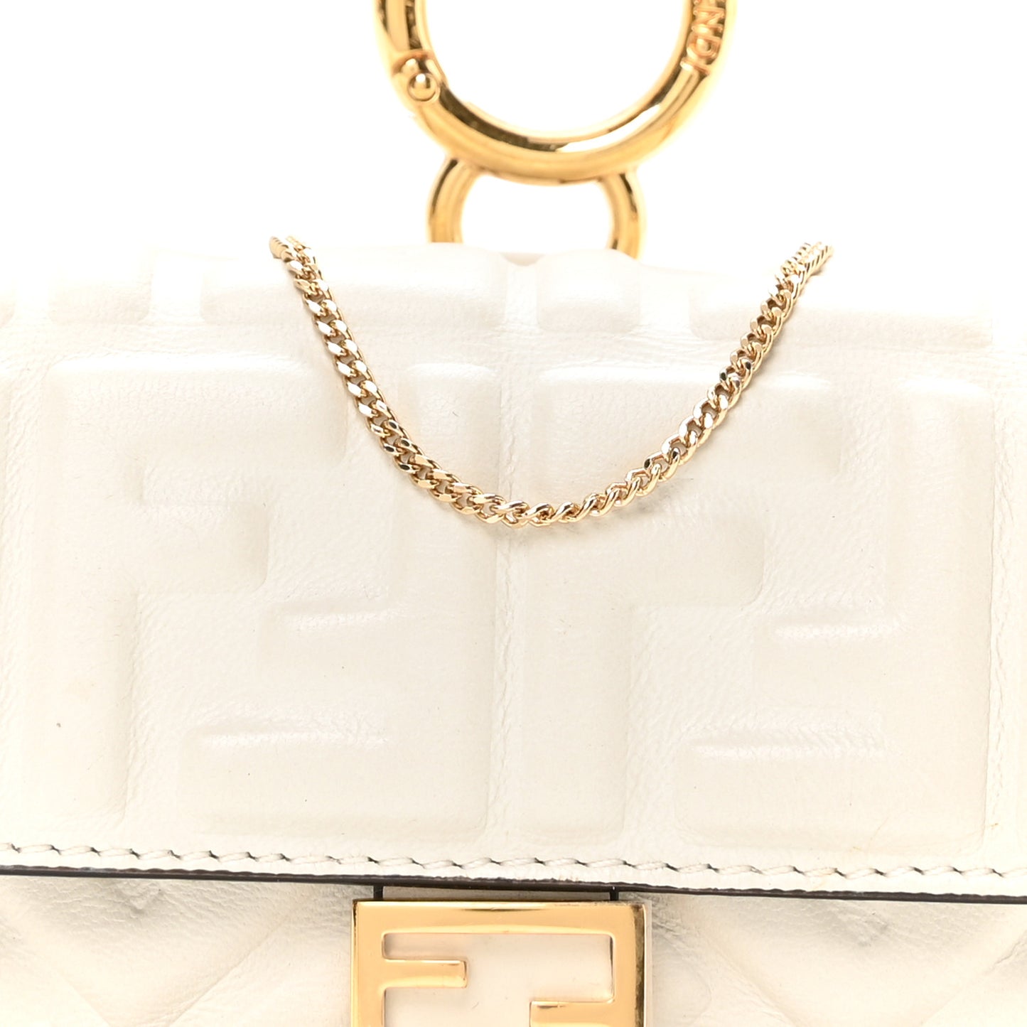 Nappa Matisse FF Embossed Nano Baguette Charm White