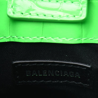 Balenciaga Shiny Calfskin Crocodile Embossed Logo Shopping Phone Holder Bag Fluo Green Black 7 of 14