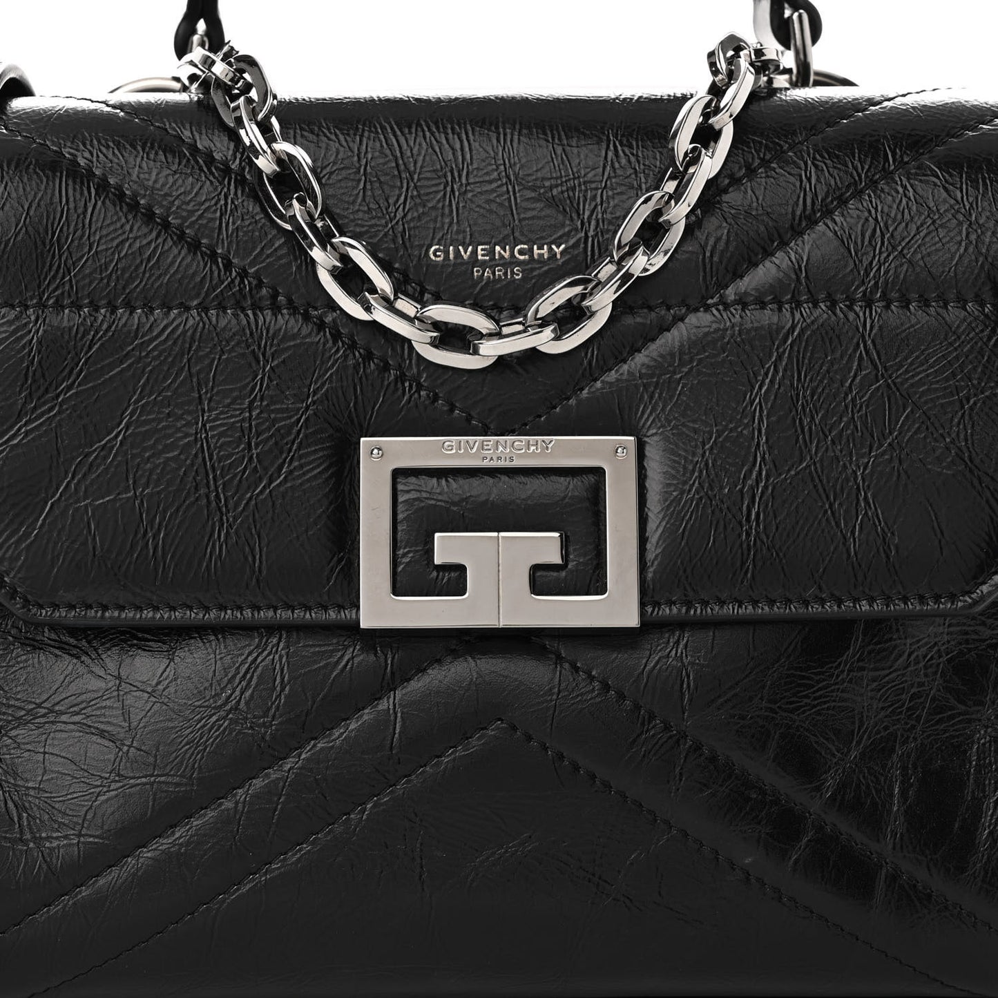 Creased Patent Calfskin Small ID Flap Black