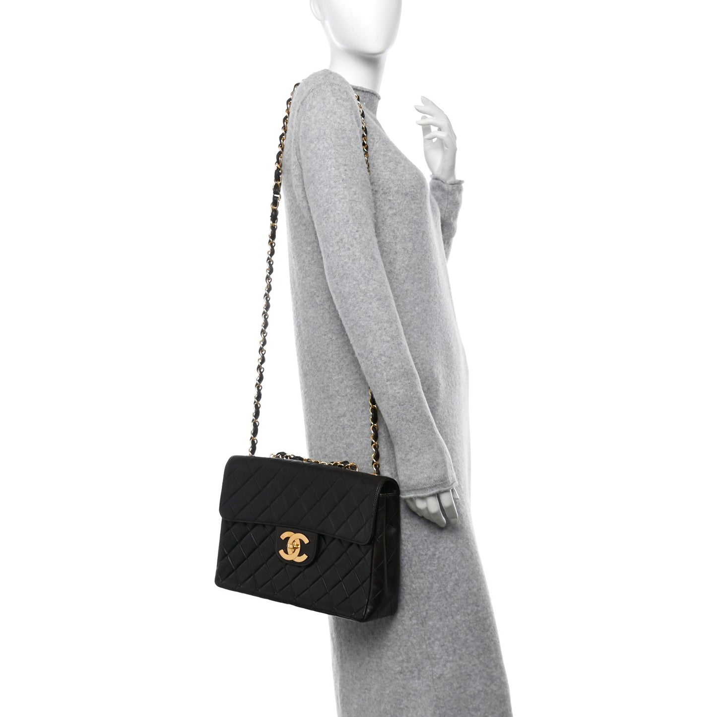 Lambskin Quilted Jumbo Single Flap Black