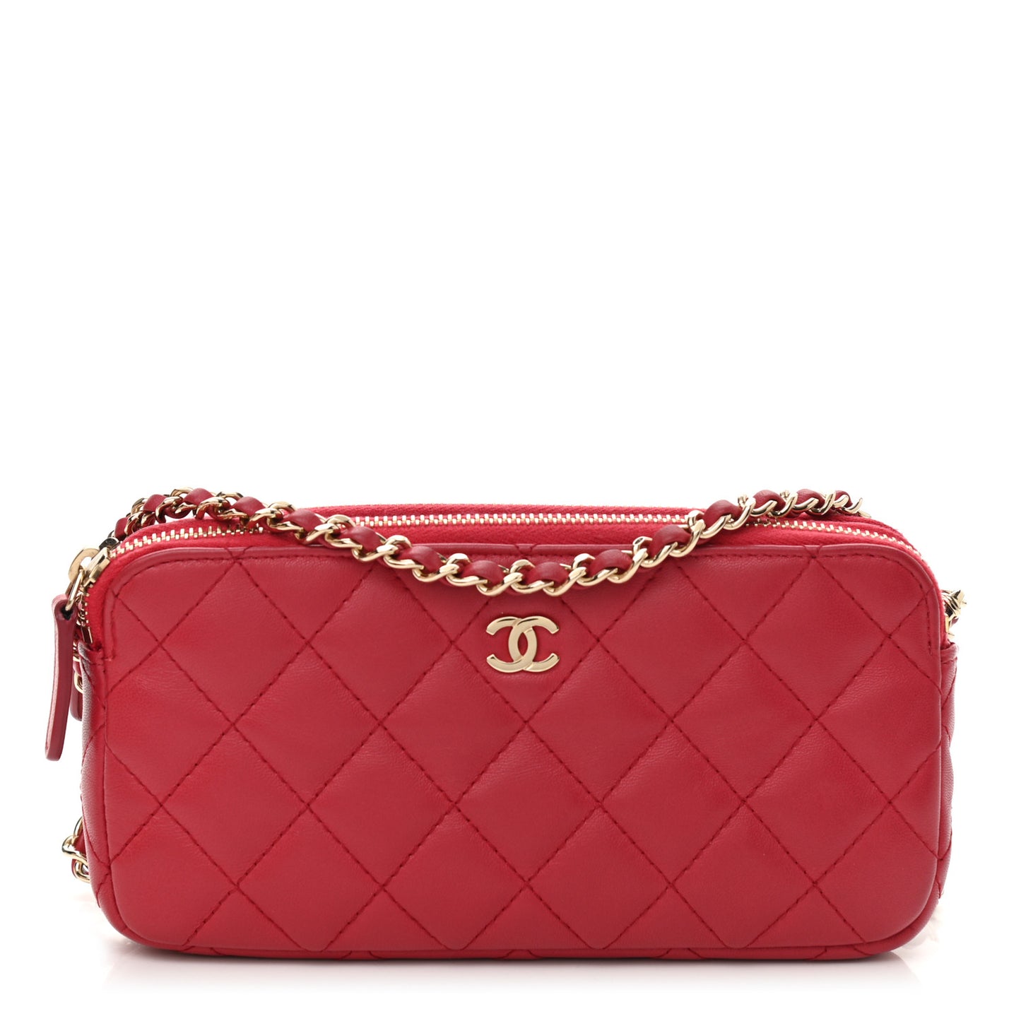 Lambskin Quilted Small Clutch With Chain Dark Pink