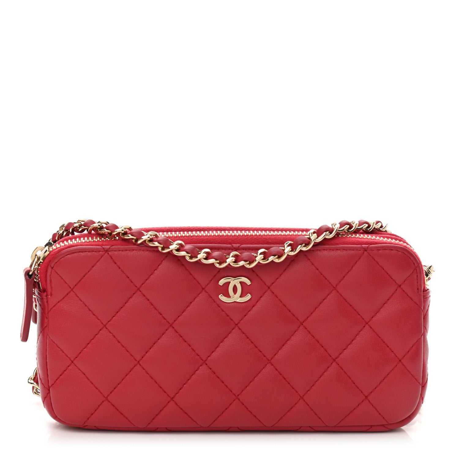 Chanel Lambskin Quilted Small Clutch With Chain Dark Pink 1 of 12