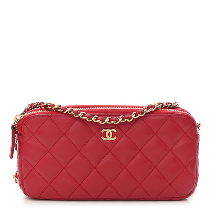 Chanel Lambskin Quilted Small Clutch With Chain Dark Pink 1 of 12