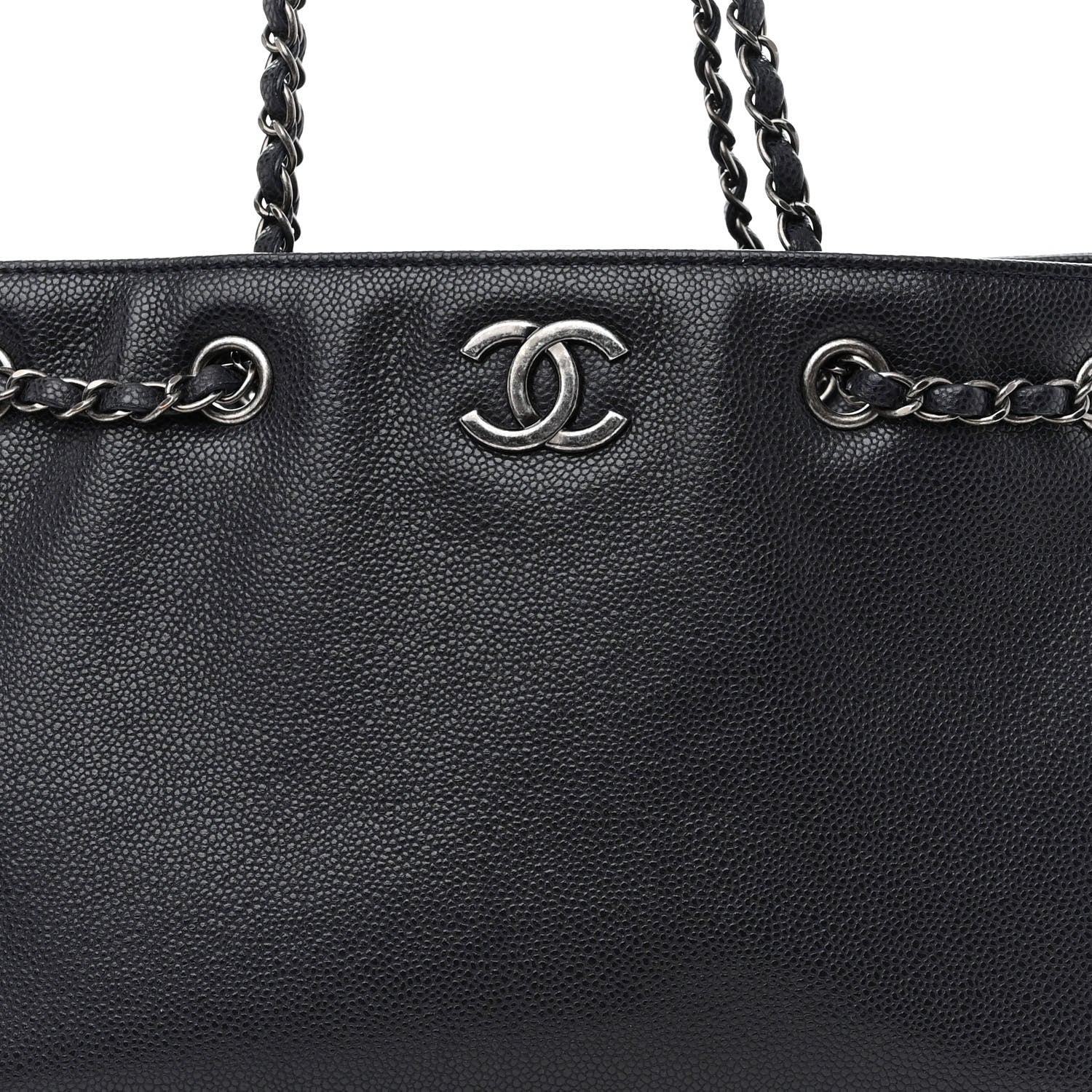 Chanel Metallic Grained Calfskin Woven Chain Medium Shopping Tote Dark Navy 7 of 10