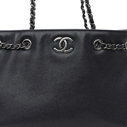 Chanel Metallic Grained Calfskin Woven Chain Medium Shopping Tote Dark Navy 7 of 10
