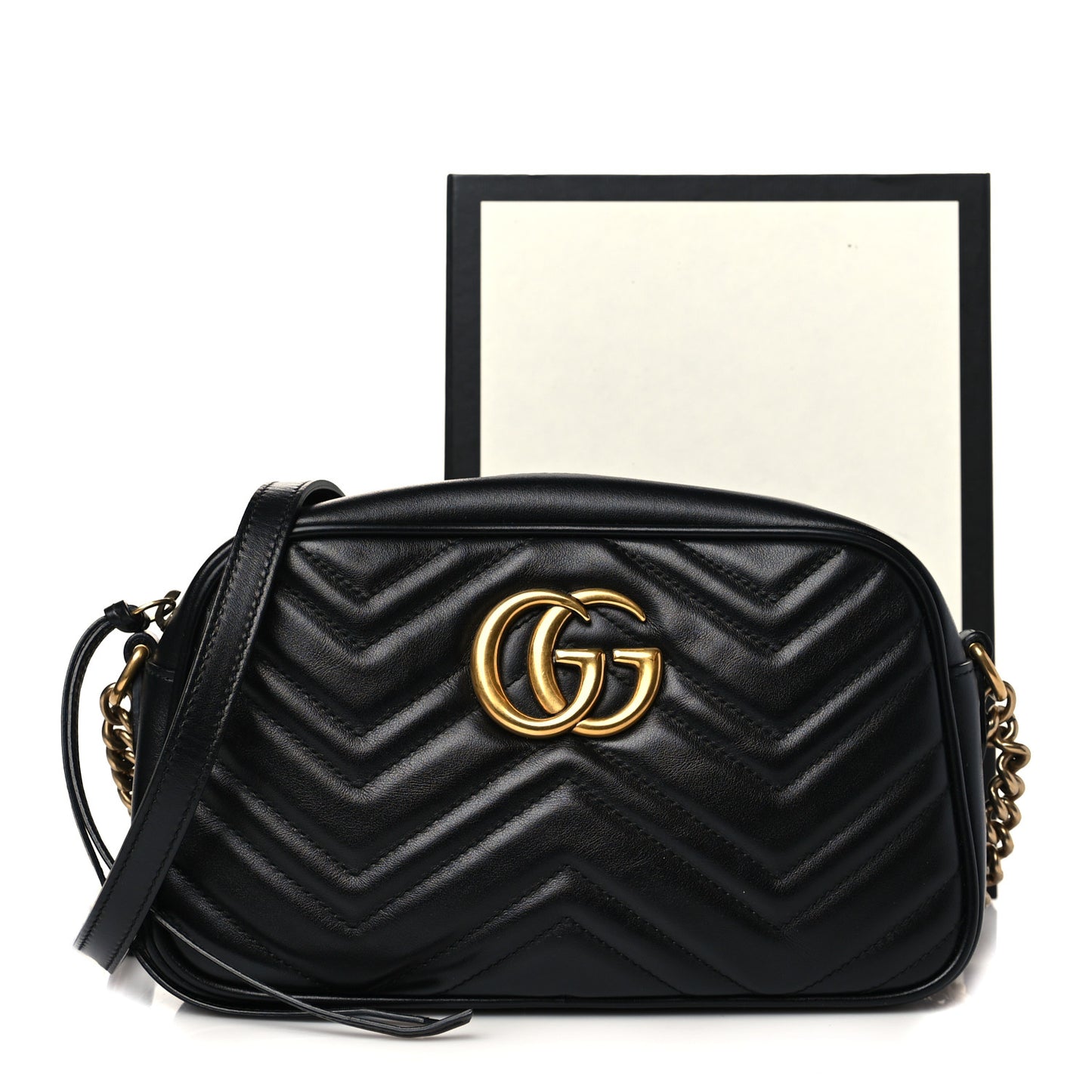 Calfskin Matelasse Small GG Marmont Chain Shoulder Bag Black