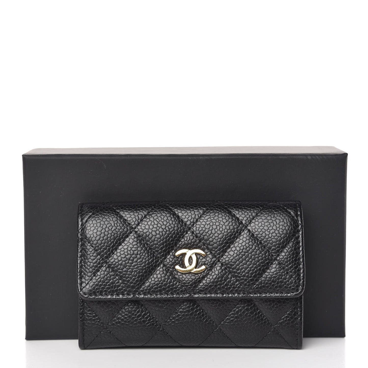 Caviar Quilted Flap Card Holder Black