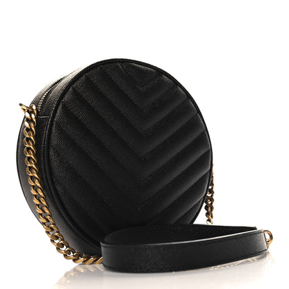 Saint Laurent Grain De Poudre Matelasse Chevron Quilted Round Vinyle Camera Bag Black 3 of 10
