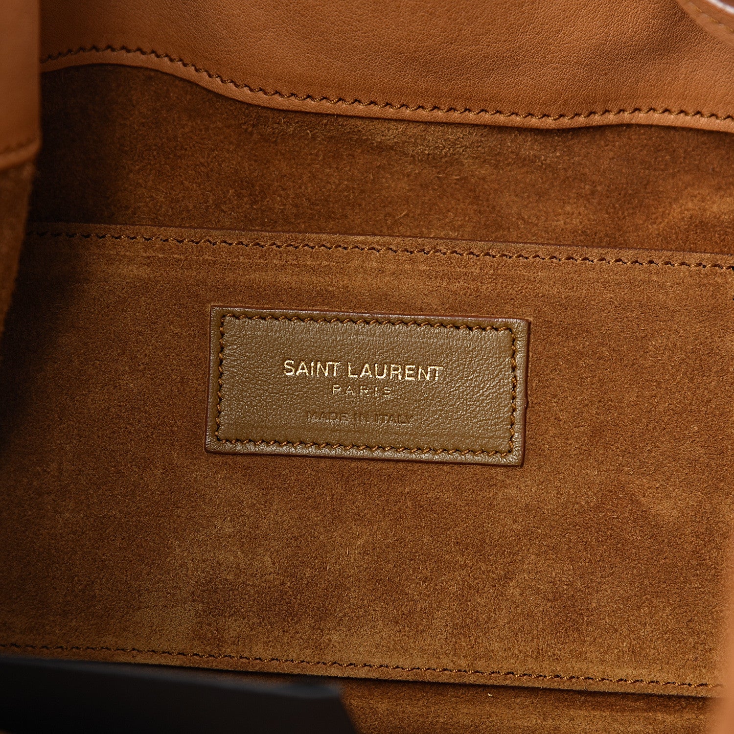 Saint Laurent Calfskin Patchwork Medium Bucket Bag Light Cognac 6 of 16