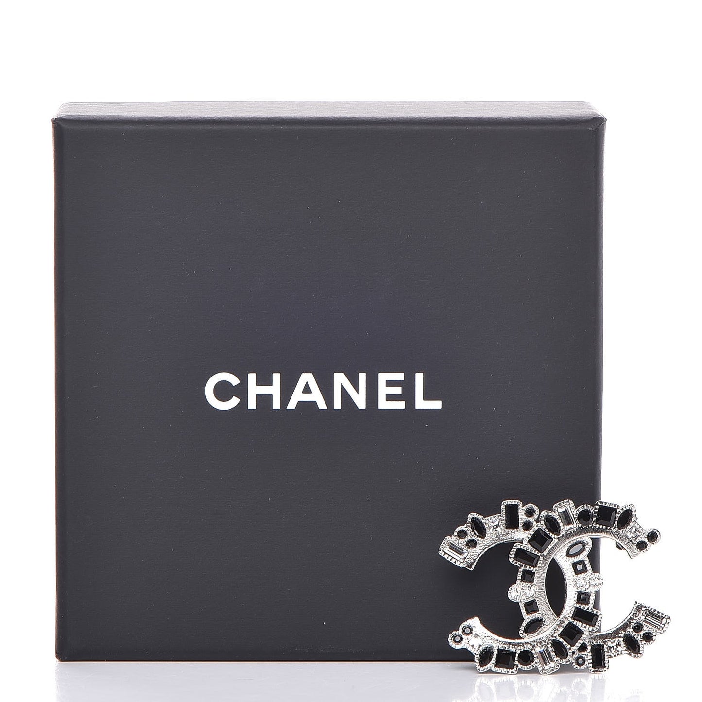 Baguette Crystal CC Brooch Black Silver
