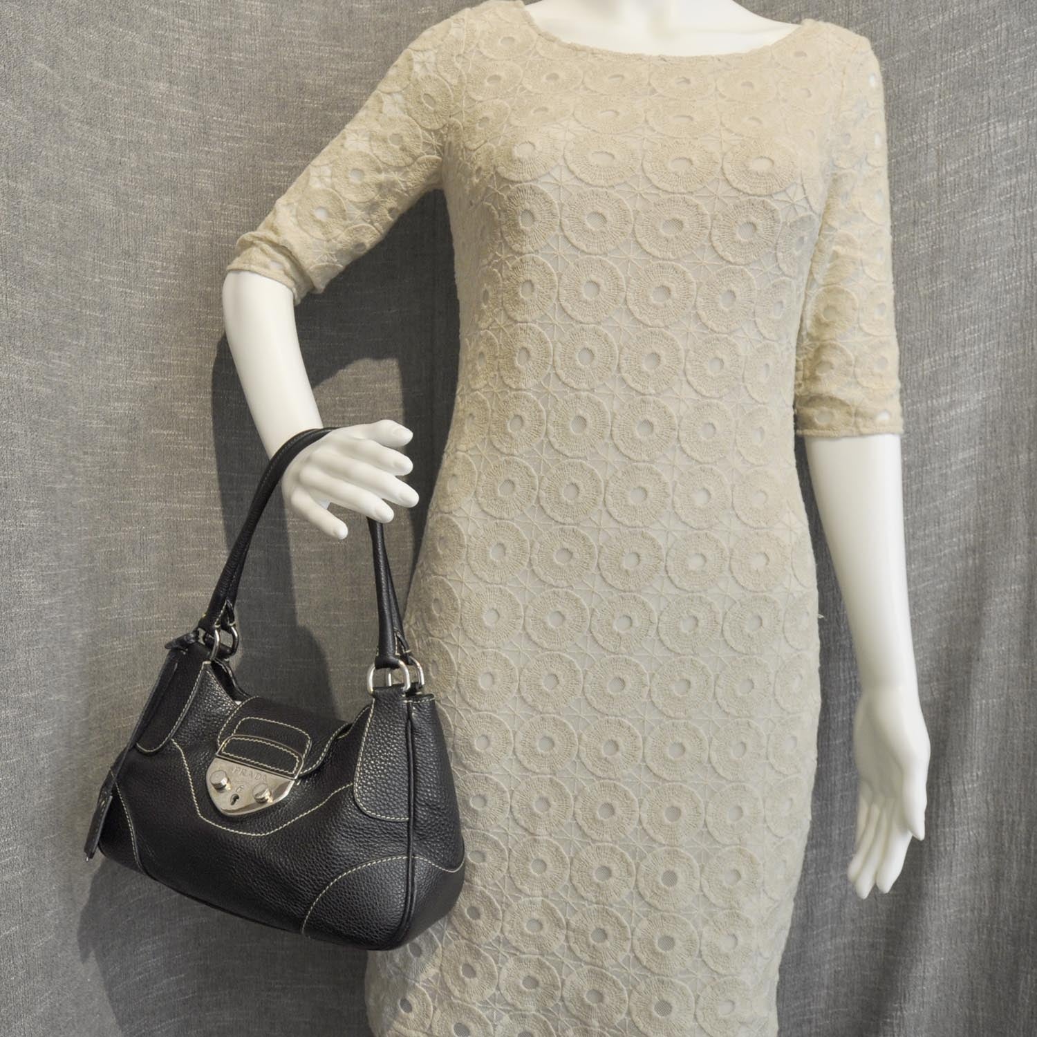 Prada Vitello Daino Foldover Pushlock Bag Black 2 of 10