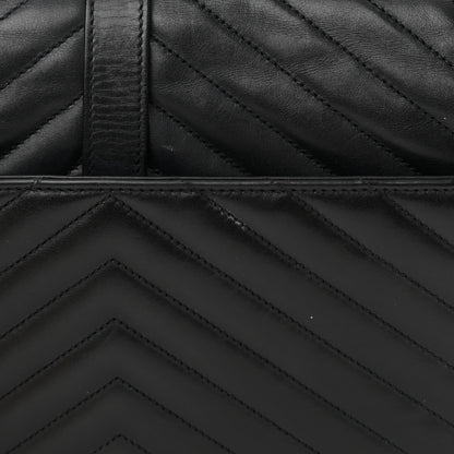 Saint Laurent Smooth Calfskin Matelasse Chevron Large Monogram Satchel Black 14 of 19