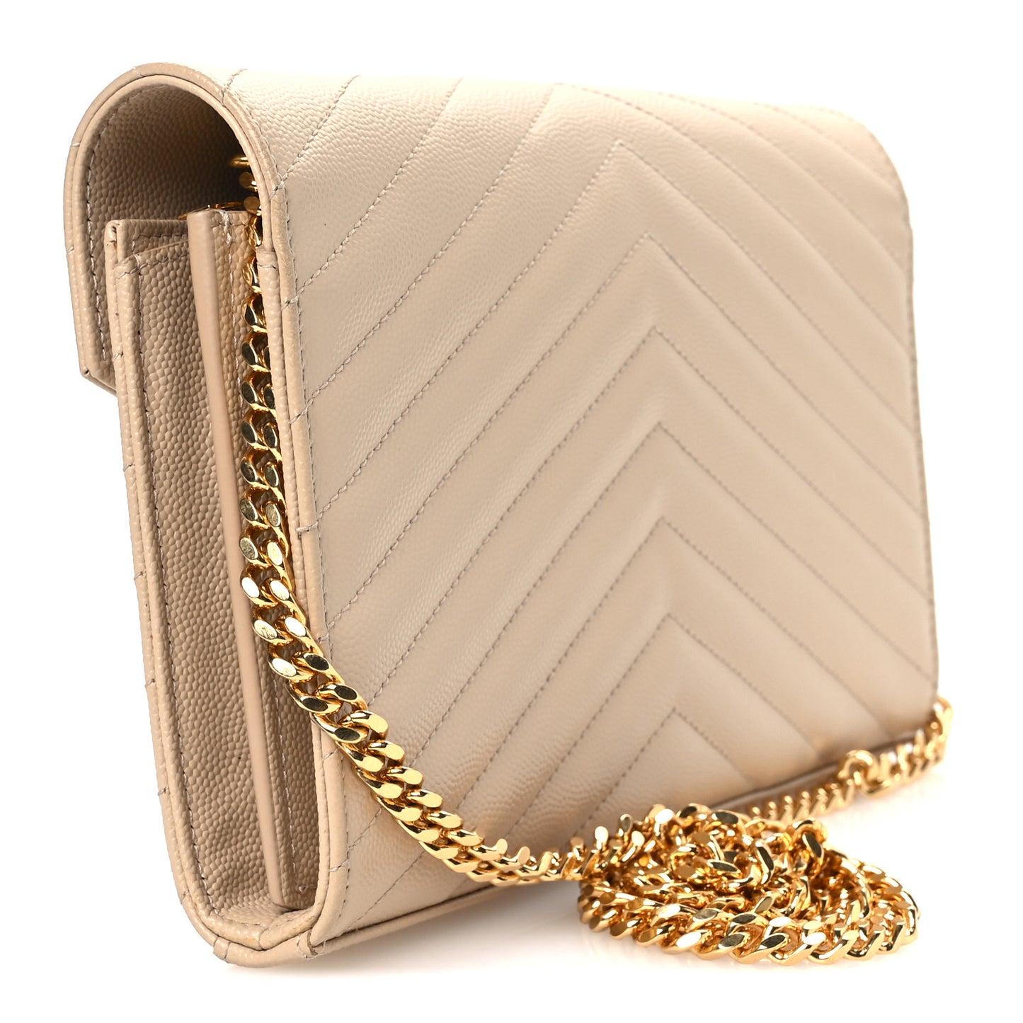 Grain De Poudre Matelasse Chevron Monogram Chain Wallet Nude Powder