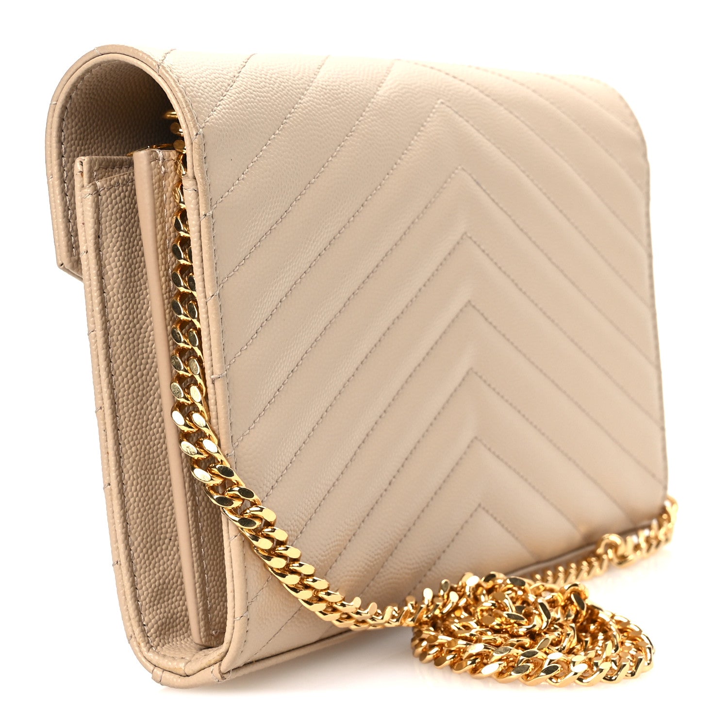 Saint Laurent Grain De Poudre Matelasse Chevron Monogram Chain Wallet Nude Powder 3 of 9
