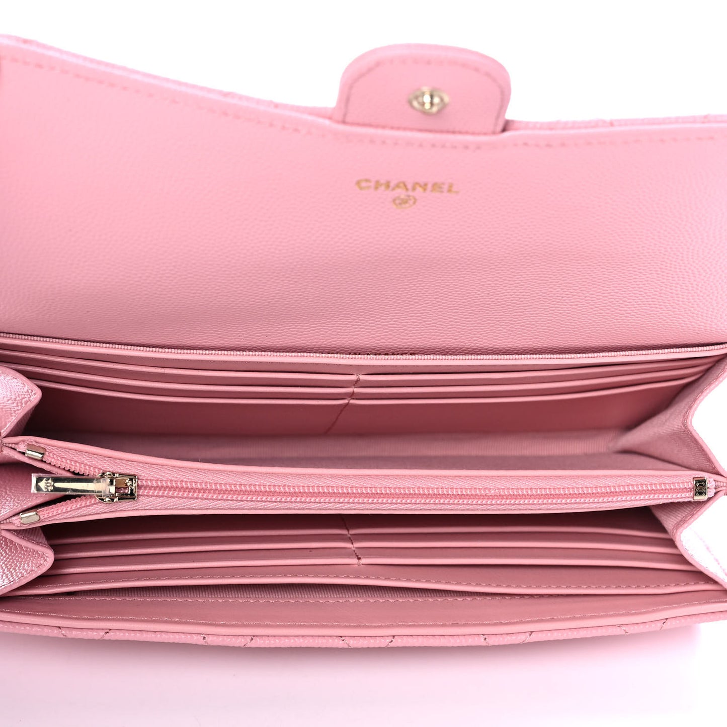 Caviar Quilted Large Gusset Flap Wallet Light Pink