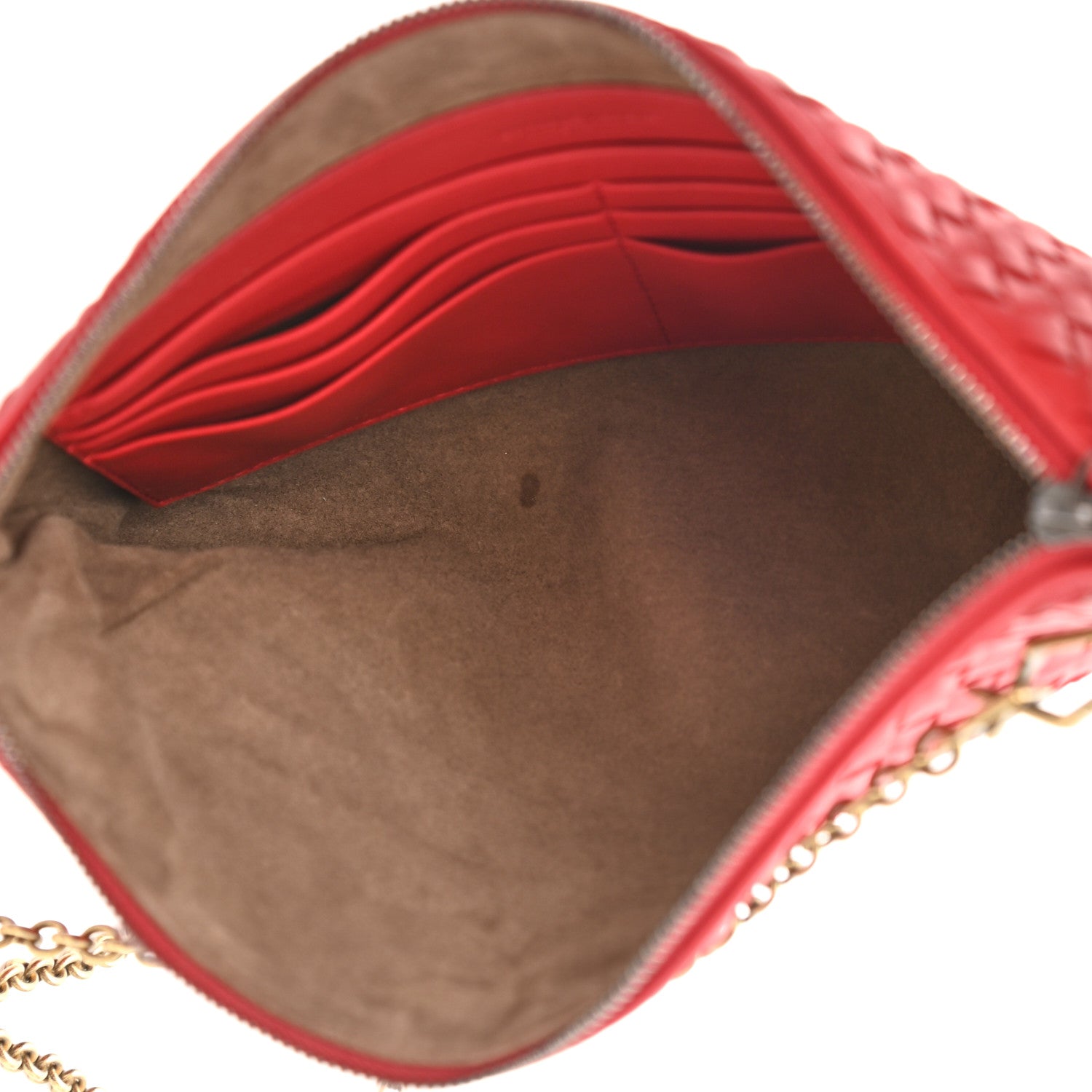 Bottega Veneta Nappa Intrecciato Biletto Chain Crossbody Red 5 of 12