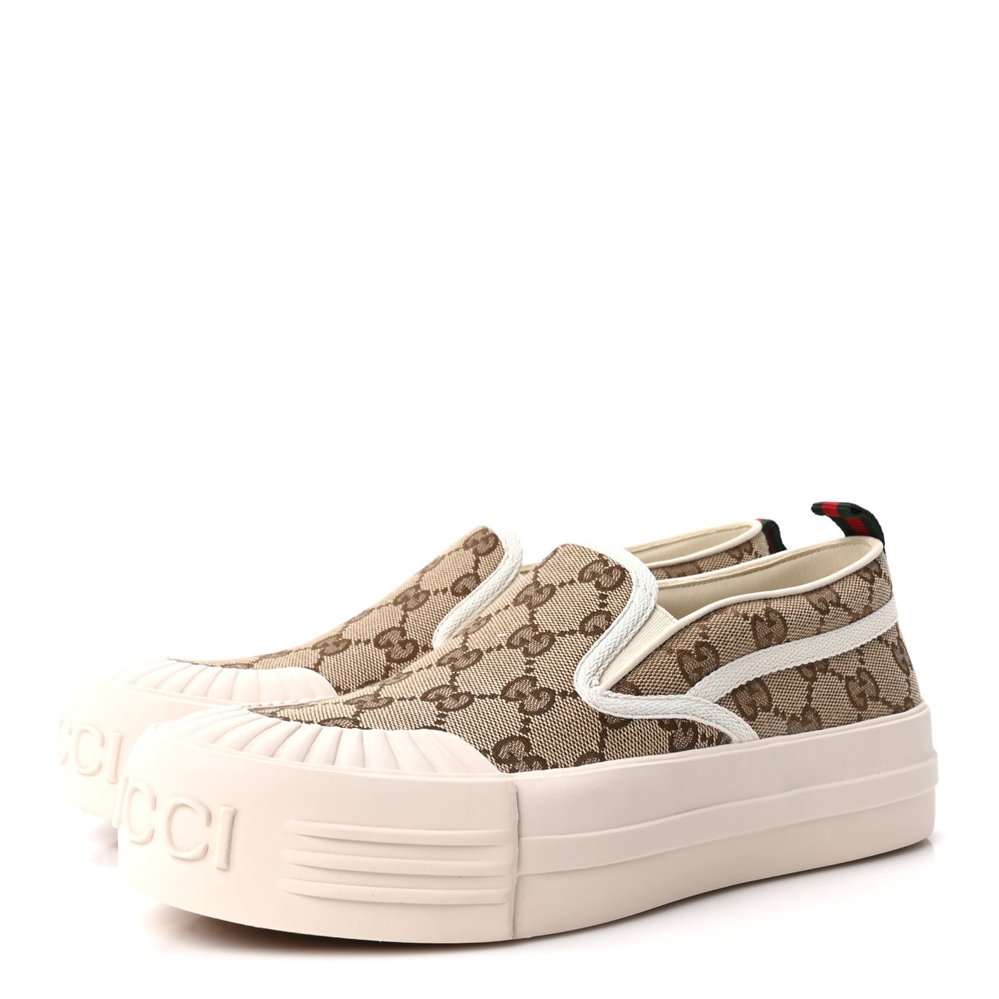 New Canvas GG Monogram Womens Slip On 30mm Sneakers 38 Beige Ebony Mystic White
