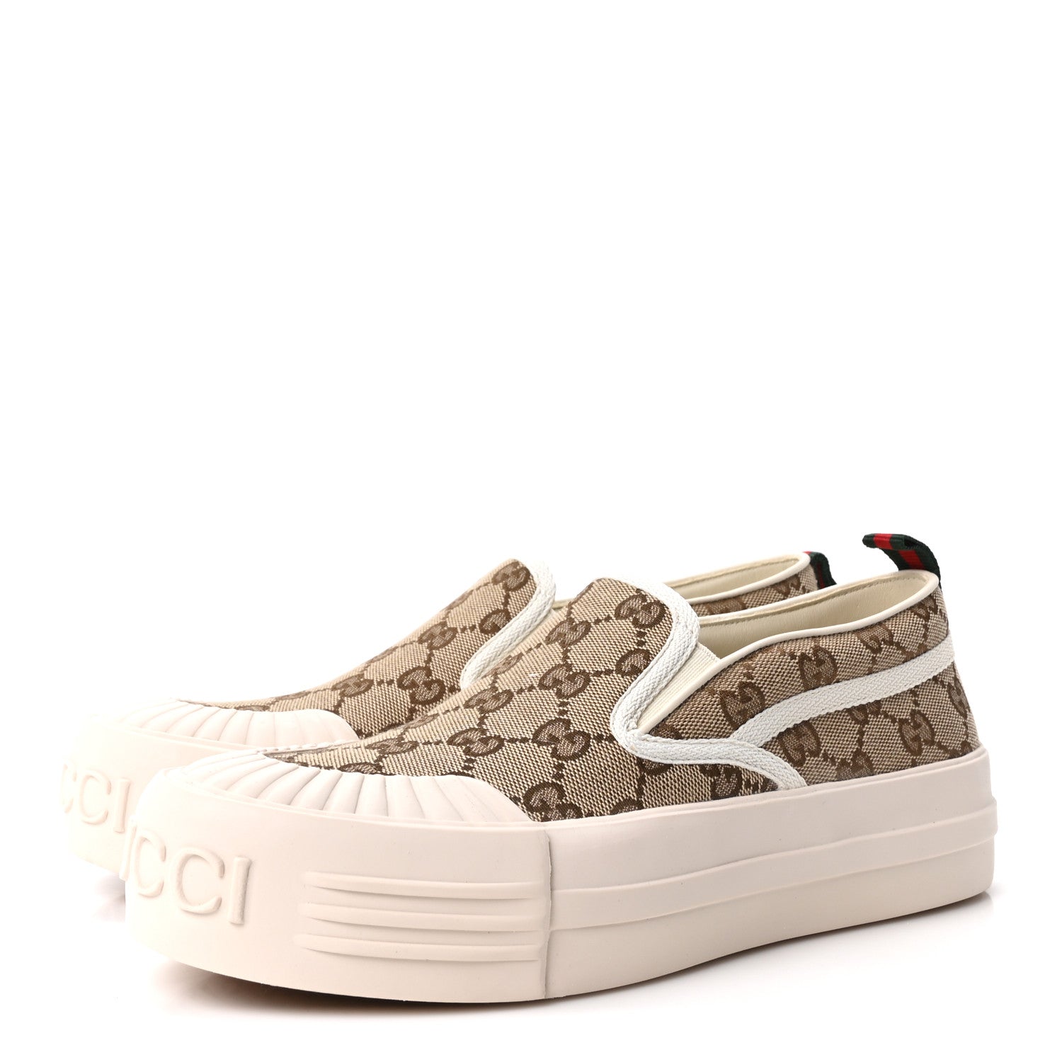 Gucci New Canvas GG Monogram Womens Slip On 30mm Sneakers 38 Beige Ebony Mystic White 4 of 9