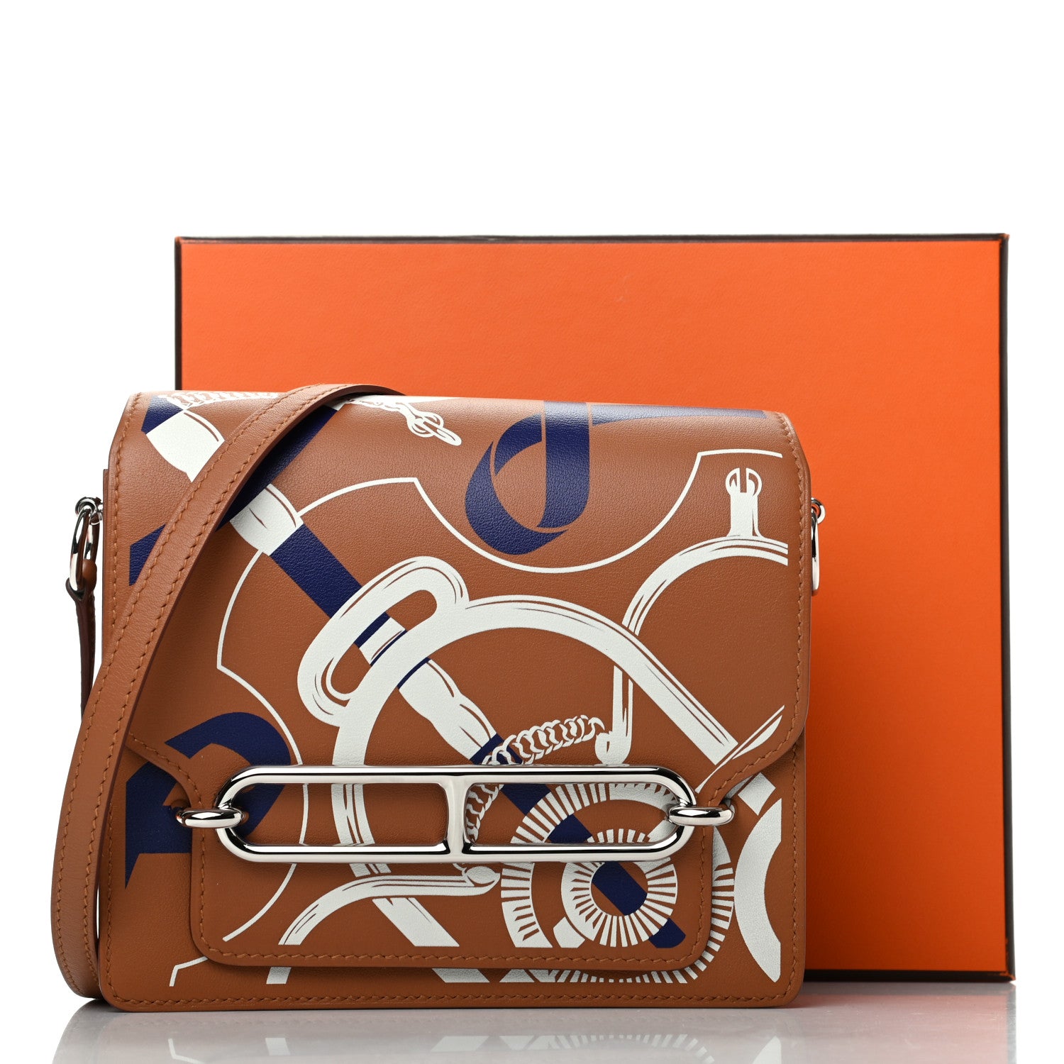 Hermes Swift Printed Eperon d'Or Mini Sac Roulis Gold White Bleu Encre 10 of 10