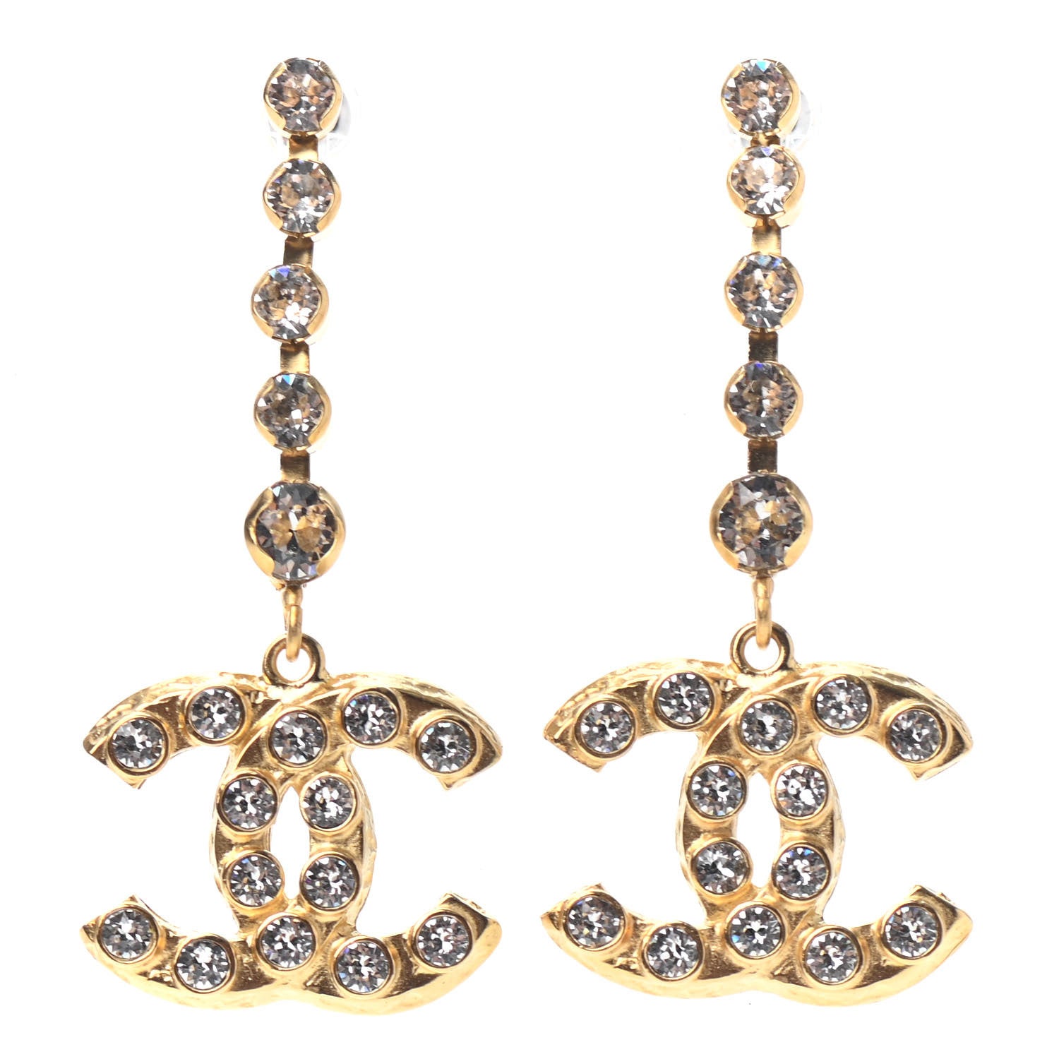 Chanel CC Crystal Drop Earrings Gold 1 of 4