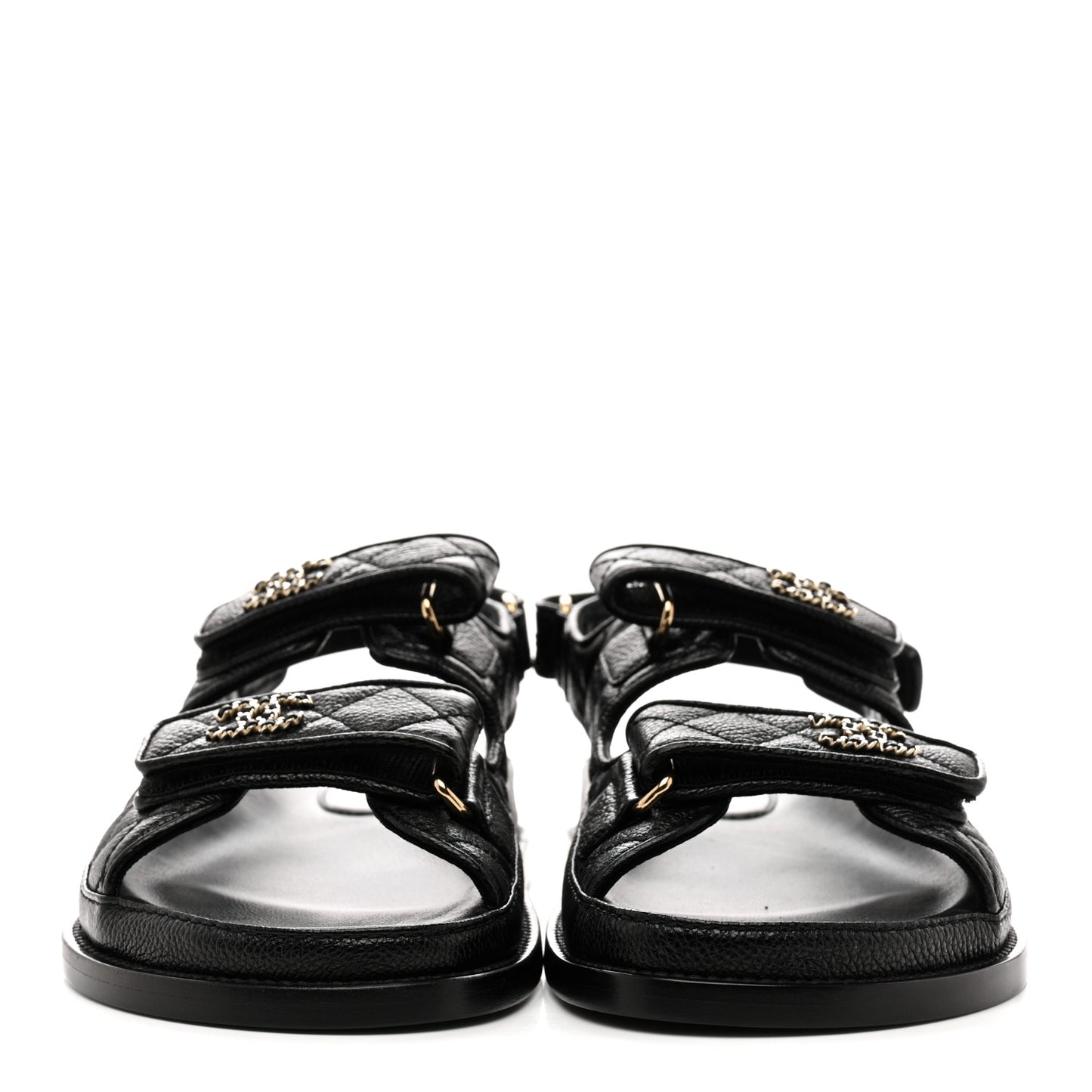 Grained Calfskin Velcro Dad Sandals 38 Black