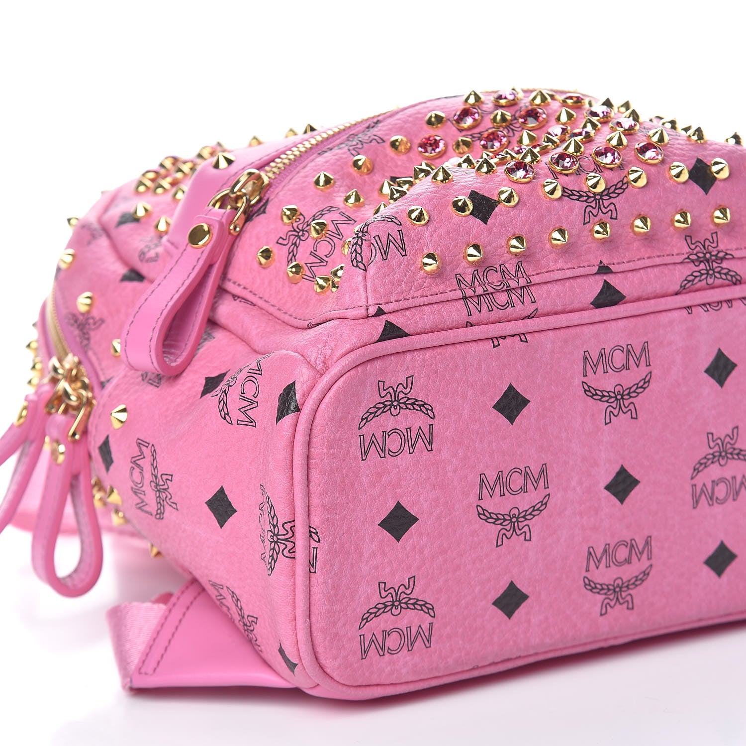 MCM Visetos Swarovski Mini Stark Diamond Backpack Pink 8 of 9