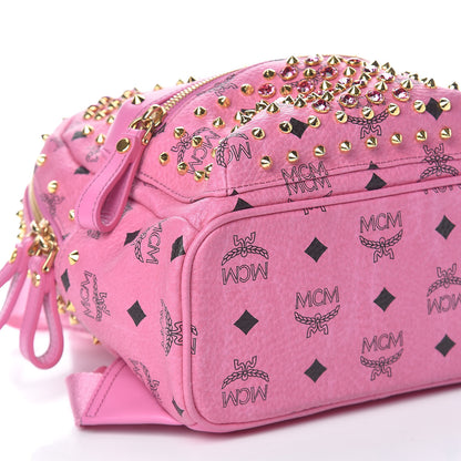 MCM Visetos Swarovski Mini Stark Diamond Backpack Pink 8 of 9
