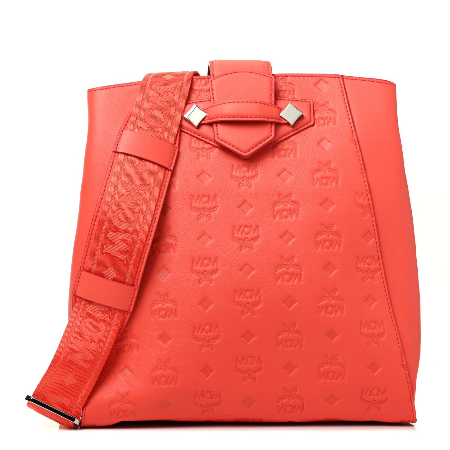 Calfskin Ottomar Monogram Essential Bucket Bag Hot Coral