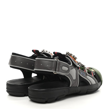 Gucci Mesh Fabric Tinsel Sport Sandals 37 Black Silver Green 4 of 8
