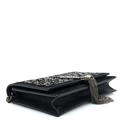 Saint Laurent Suede Bead Embellished Classic Monogram Kate Tassel Chain Wallet Black 4 of 10