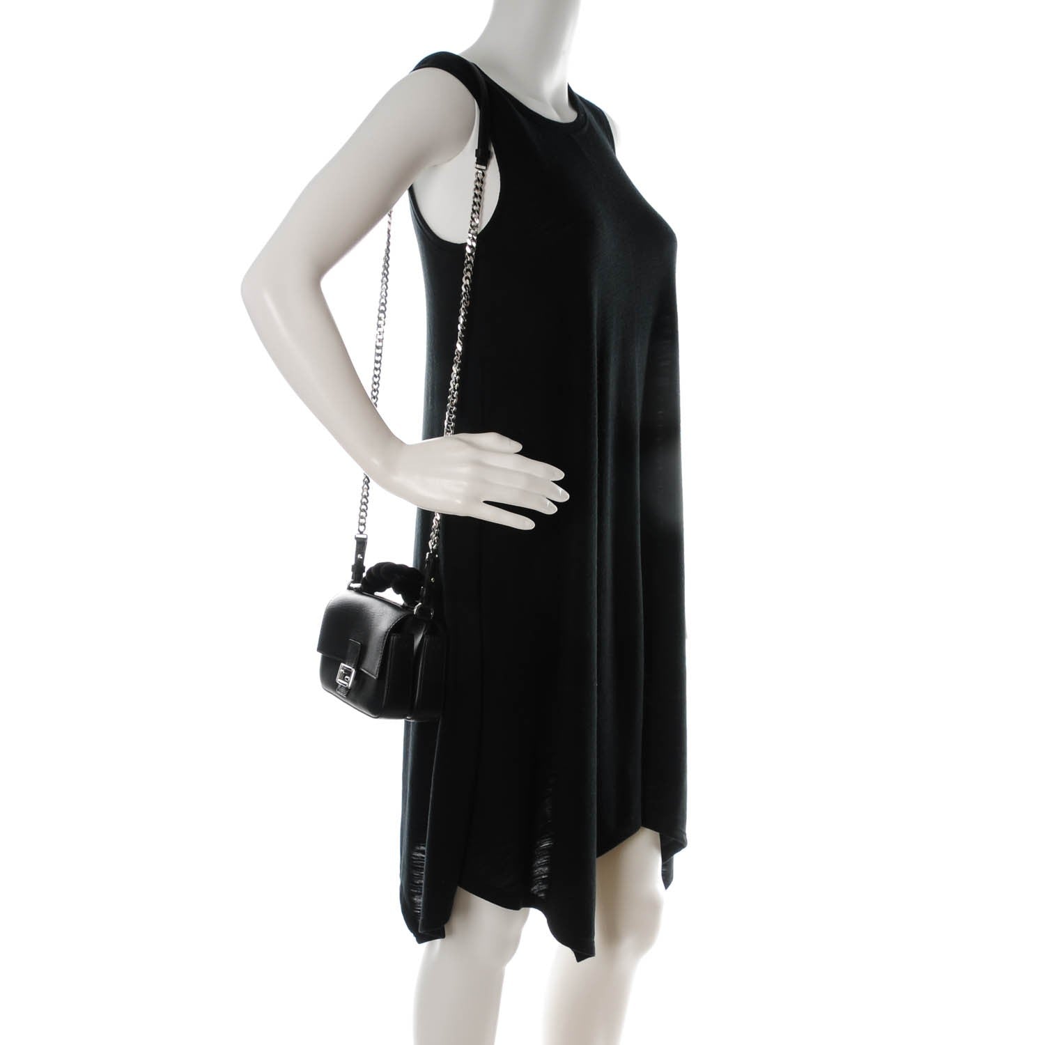 Fendi Calfskin Mink Fur Micro Double Baguette Black 2 of 7