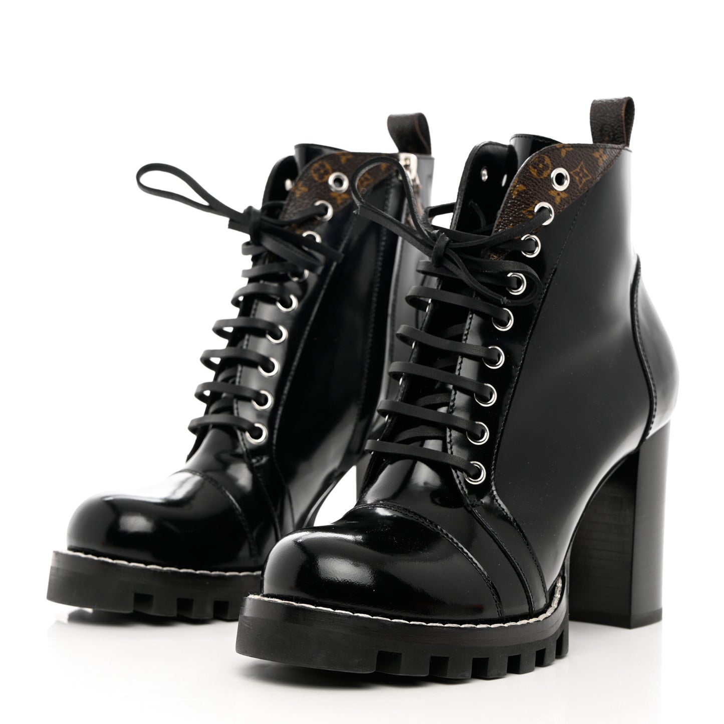 Patent Calfskin Monogram Star Trail Ankle Boots 39 Black