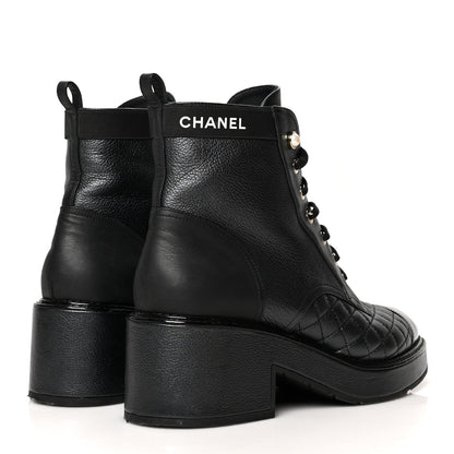 Chanel Pearly Calfskin Patent Calfskin Lace Up Combat Boots 40.5 Black 4 of 9
