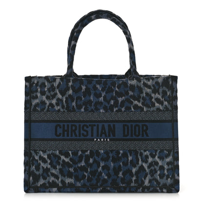 Christian Dior Canvas Mizza Embroidered Medium Leopard Book Tote Blue 1 of 9