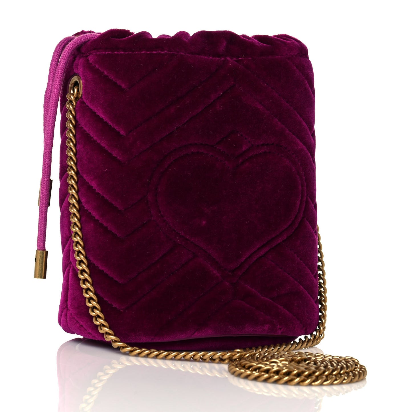 Velvet Matelasse Mini GG Marmont 2.0 Bucket Bag Fuchsia Violet Cyclamen