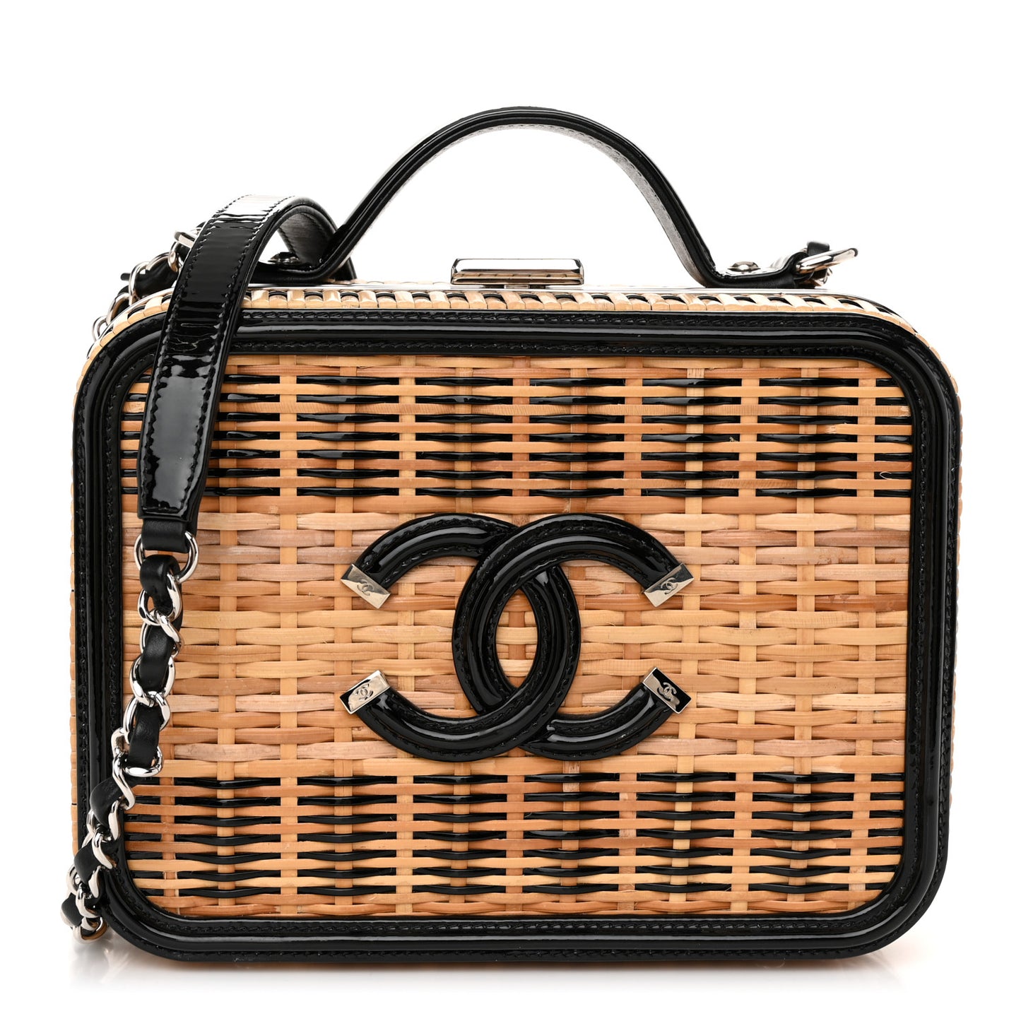 Raffia Patent Medium CC Filigree Vanity Case Black