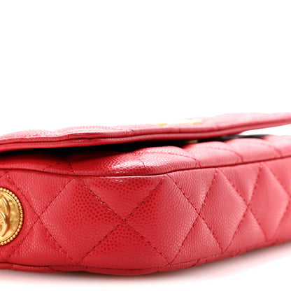 Chanel Caviar Quilted Yours Buttons Phone Holder With Chain Red 9 of 11