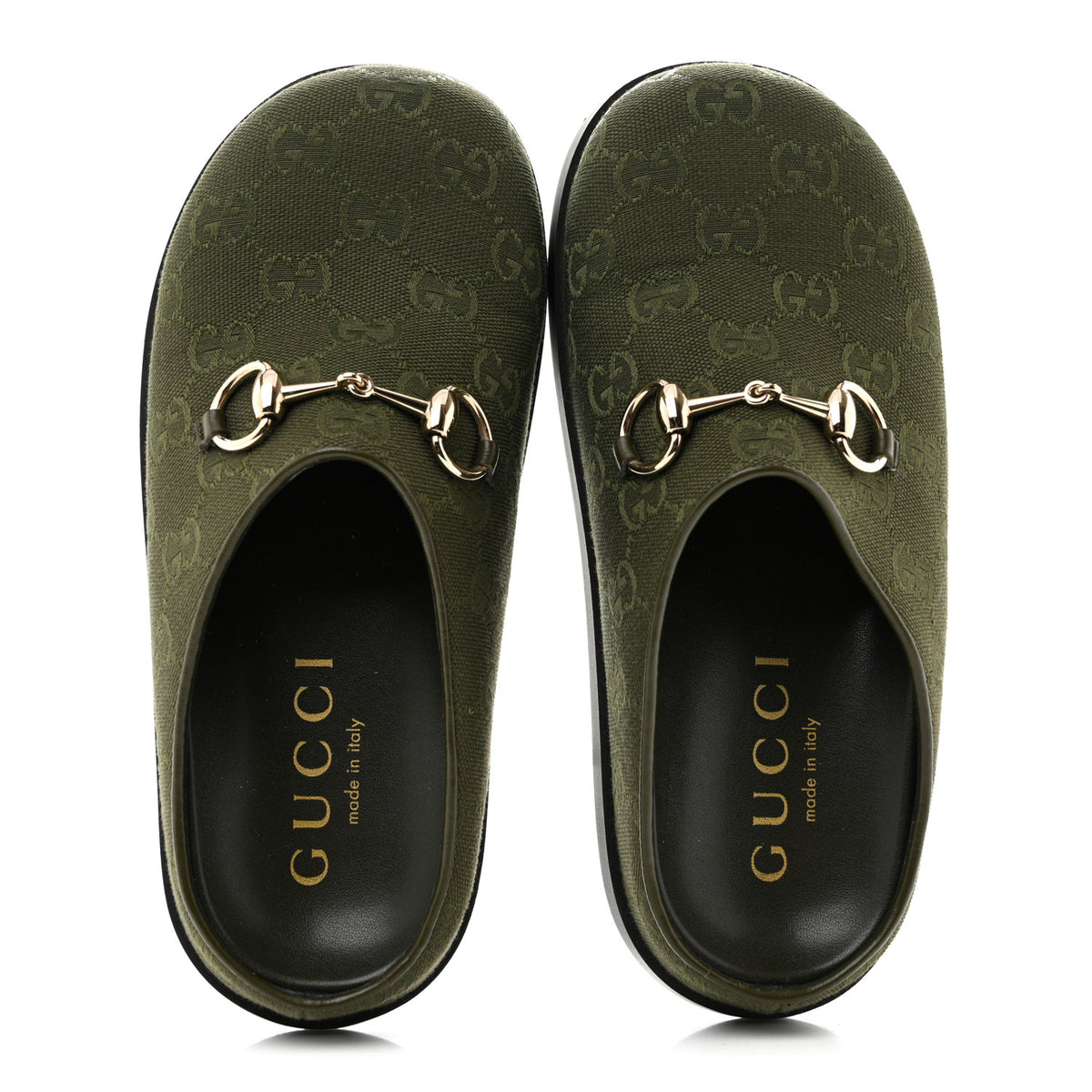 New Canvas Monogram GG Granada Kid Womens Horsebit Mules 35.5 Green