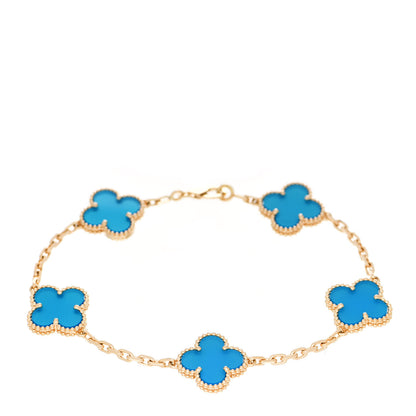 Van Cleef & Arpels 18K Yellow Gold Blue Agate 5 Motifs Vintage Alhambra Bracelet 1 of 5