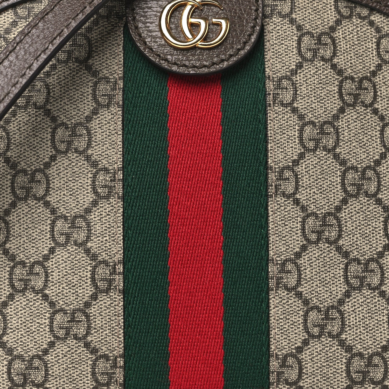 Gucci GG Supreme Monogram Textured Dollar Calfskin Web Small Ophidia Dome Shoulder Bag Beige Ebony New Acero 8 of 10