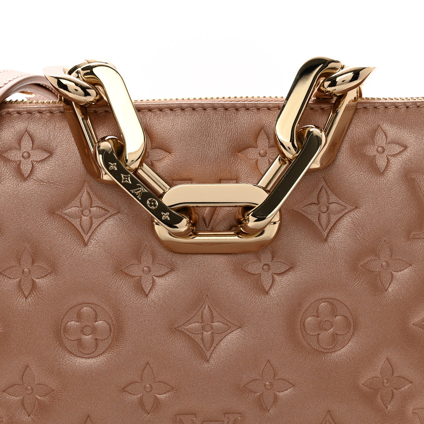 Metallic Lambskin Embossed Monogram Coussin BB Pink Gold