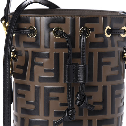 Fendi Vitello Liberty F is Fendi Bi-Color FF 1974 Embossed Mini Mon Tresor Bucket Bag Maya Black 10 of 10